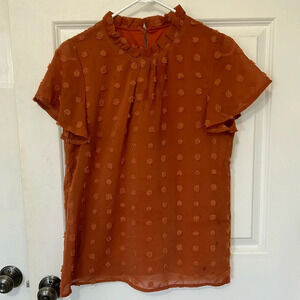 Shein ruffled sleeve Swiss dot blouse size small rust orange
